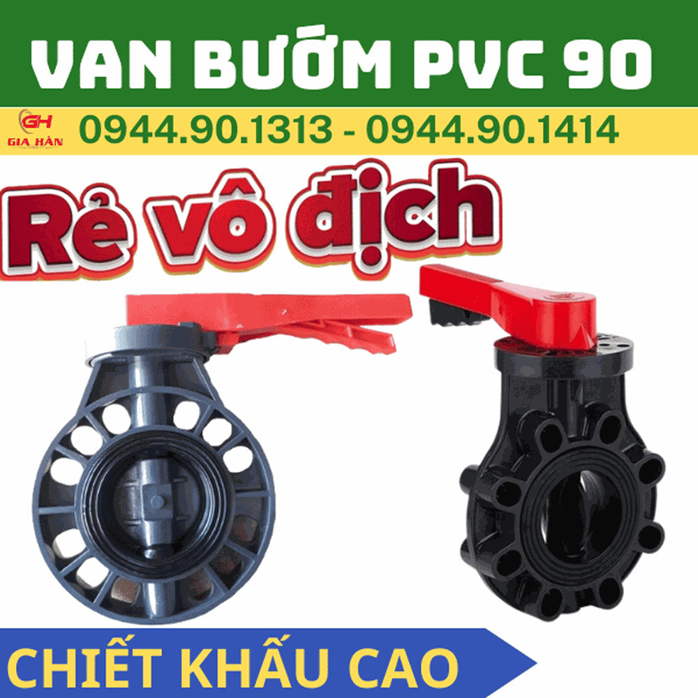 Van Bướm Nhựa PVC 90 Tay Gạt l Van Công Nghiệp PVC