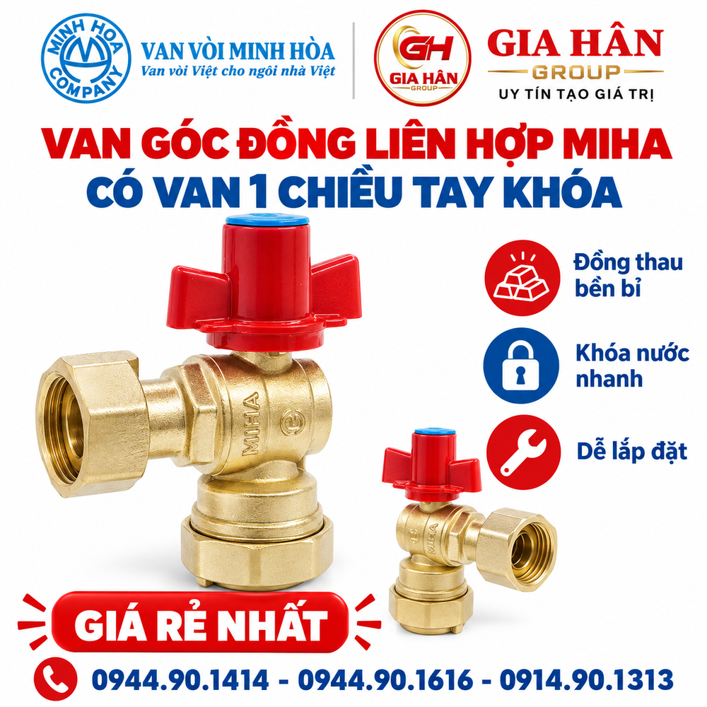Van Góc Đồng Liên Hợp MIHA Có Van 1 Chiều Tay Khóa