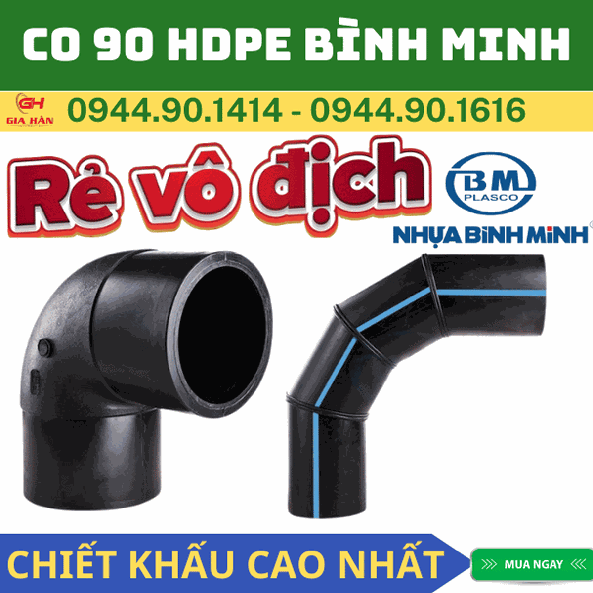 Co HDPE 90 Độ - (90° Elbow) l Nhựa Bình Minh