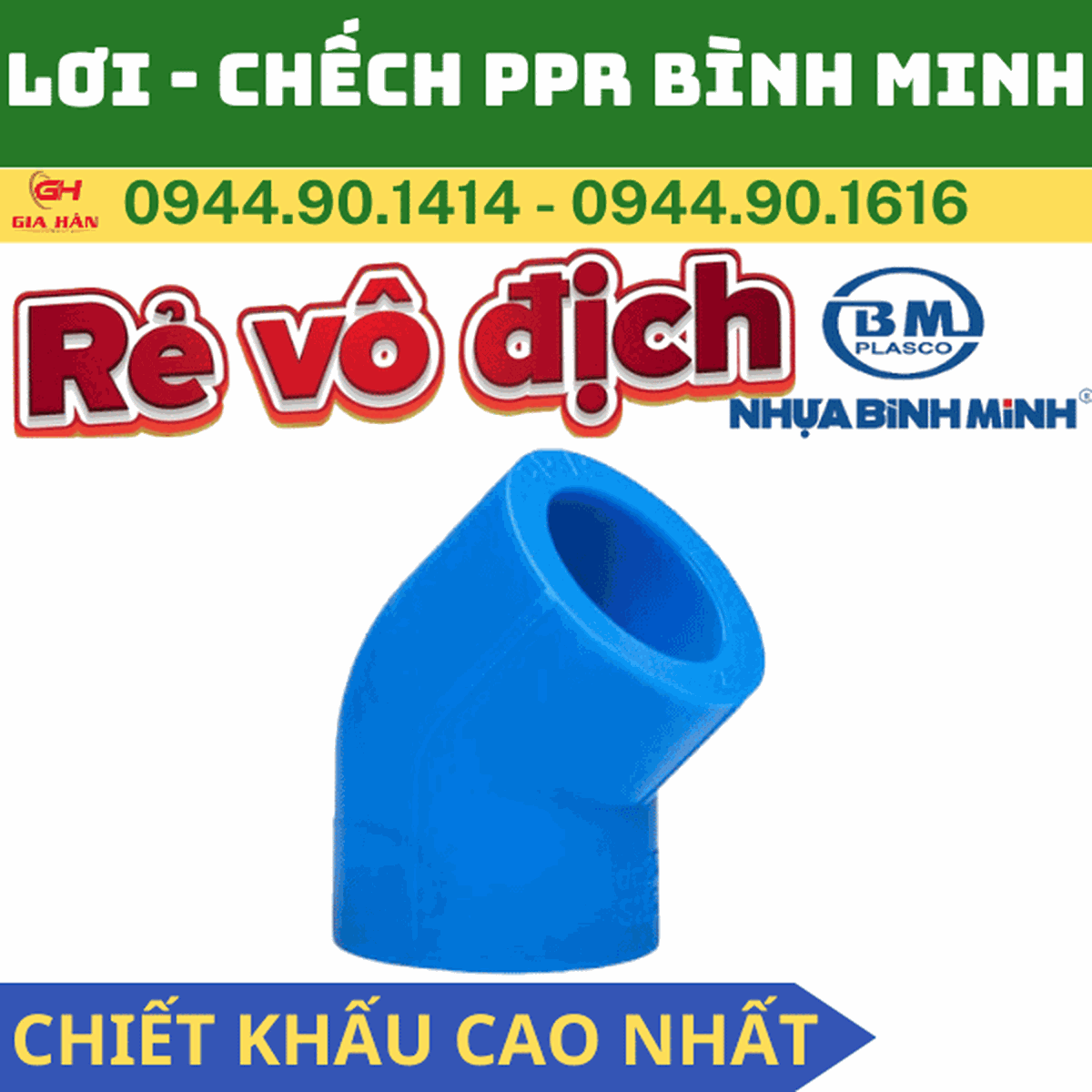 Lơi PPR Bình Minh l Cút Góc 45 PPR l Chếch PPR