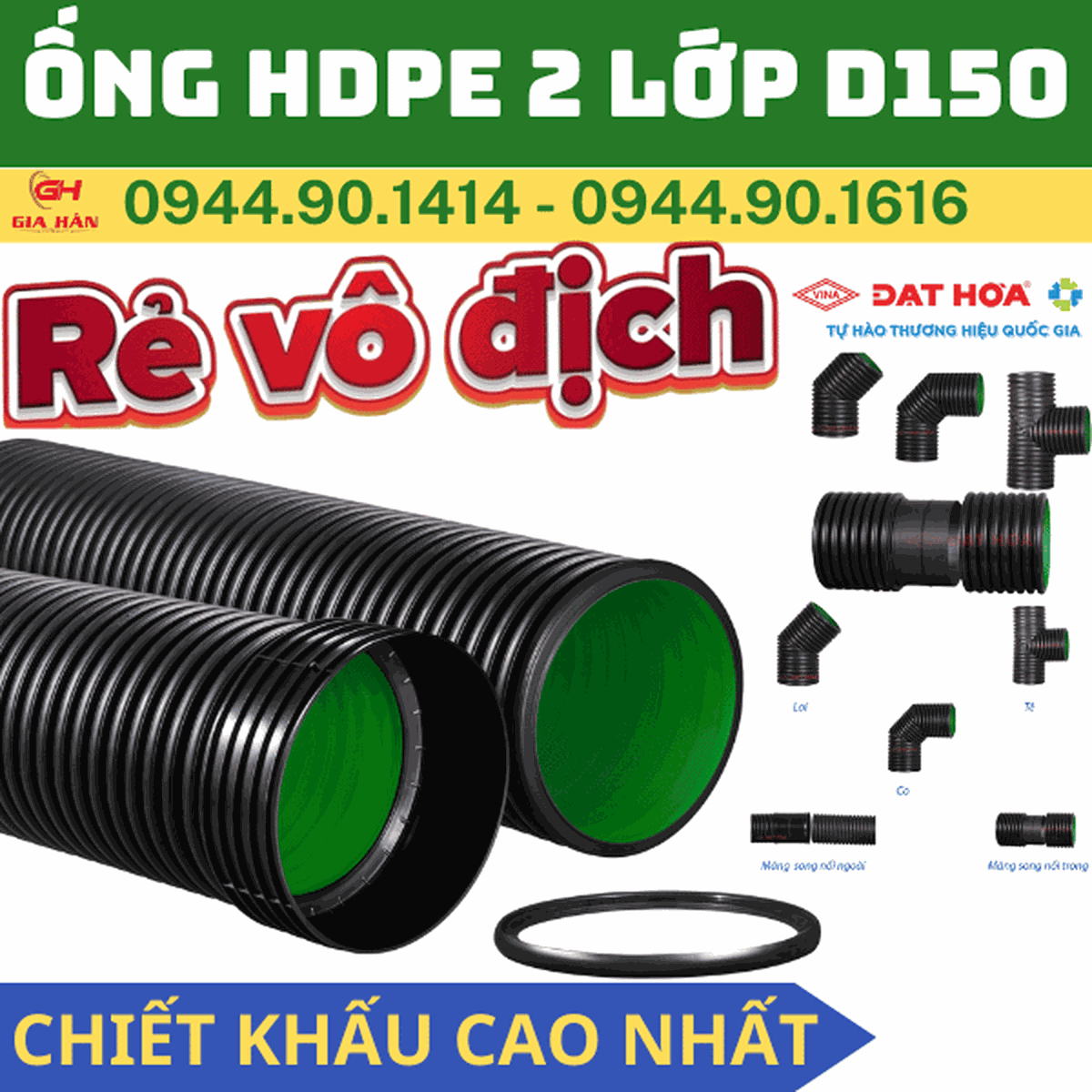 Ống HDPE 2 Lớp D150 l Nhựa Đạt Hòa l Ống Cống Thoát Nước Thải