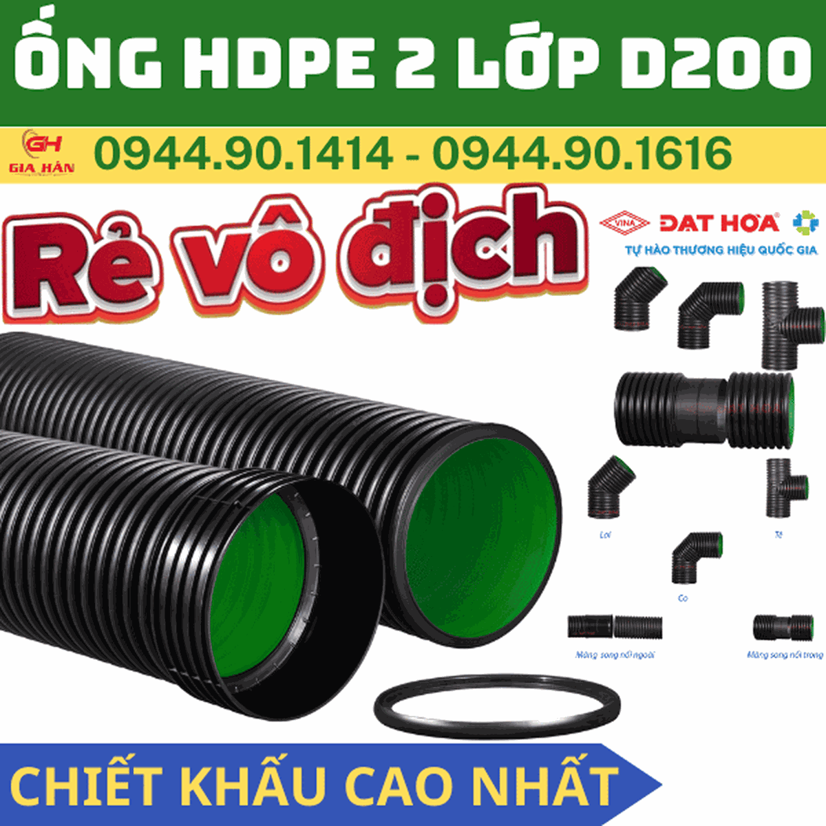 Ống HDPE 2 Lớp D200 l Nhựa Đạt Hòa l Ống Cống Thoát Nước Thải