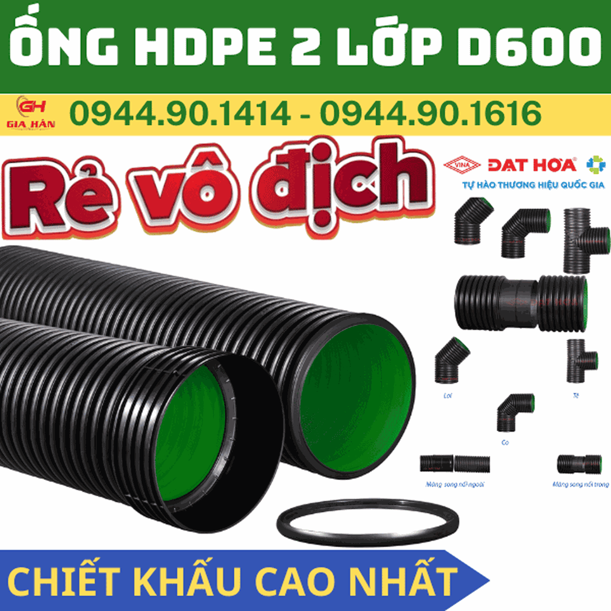 Ống HDPE 2 Lớp D600 l Nhựa Đạt Hòa l Ống Cống Thoát Nước Thải