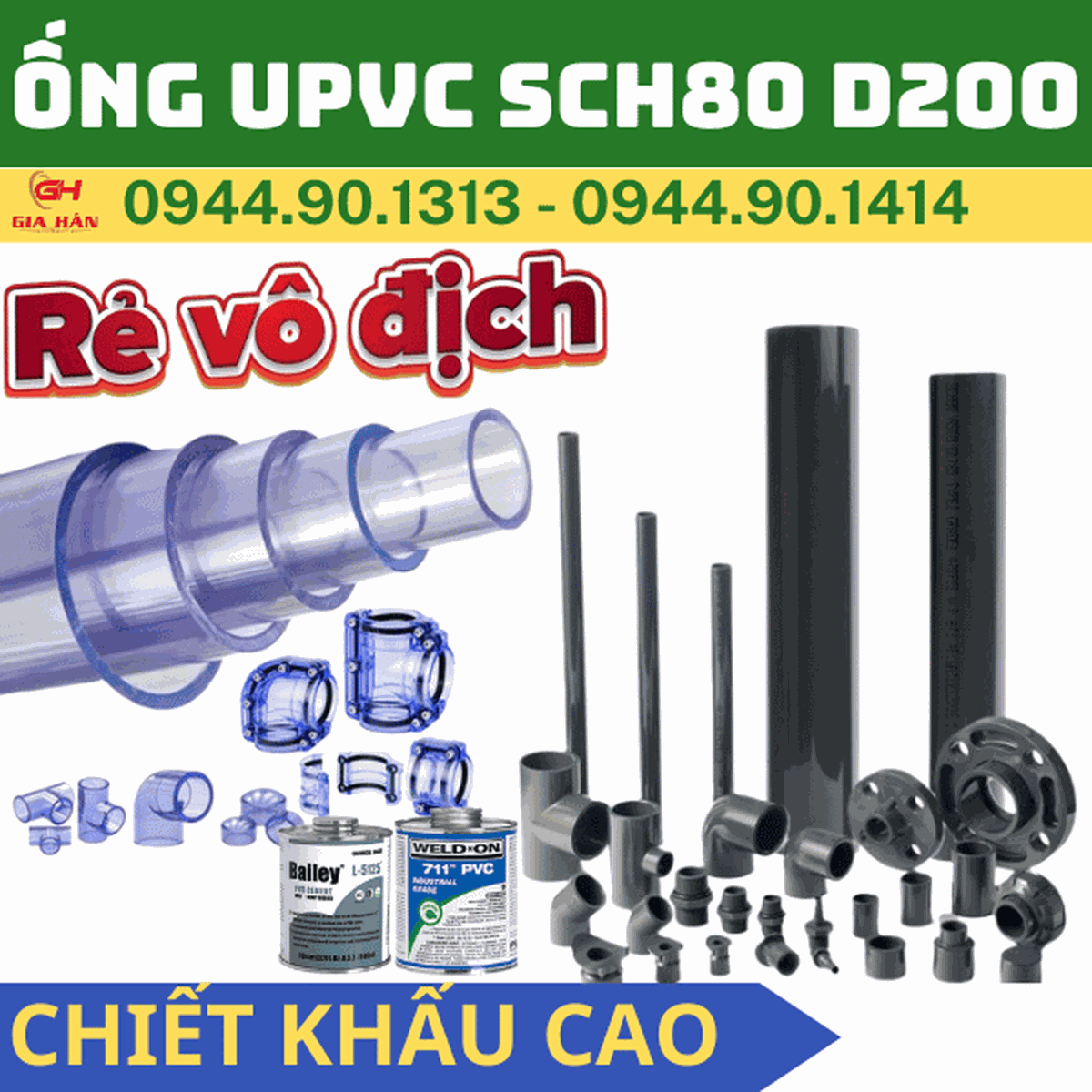 Ống PVC SCH80 D200 (DN200 - 8'') l Ống Nhựa CPVC Phi 200