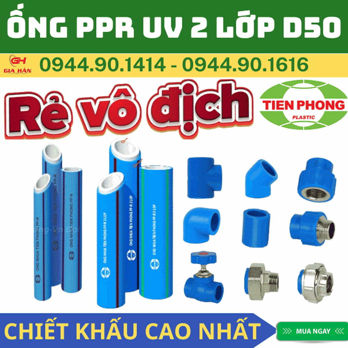 Ống PPR UV D50 Chịu Nhiệt Tiền Phong
