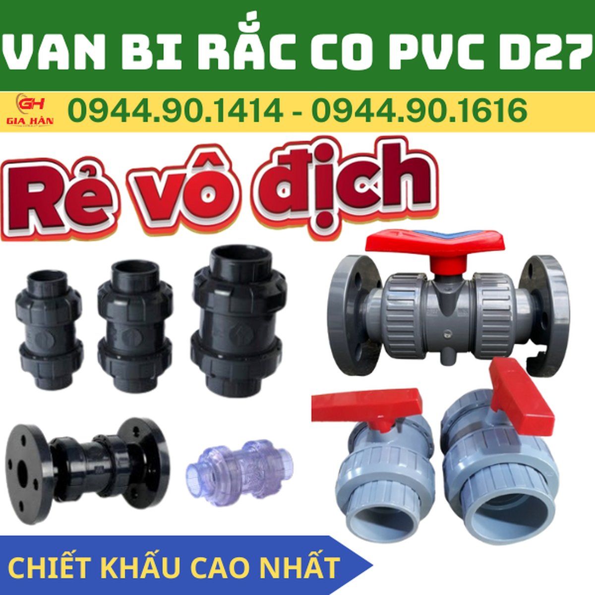 Van Bi Rắc Co PVC D27 l Van 2 Đầu Rắc Co PVC