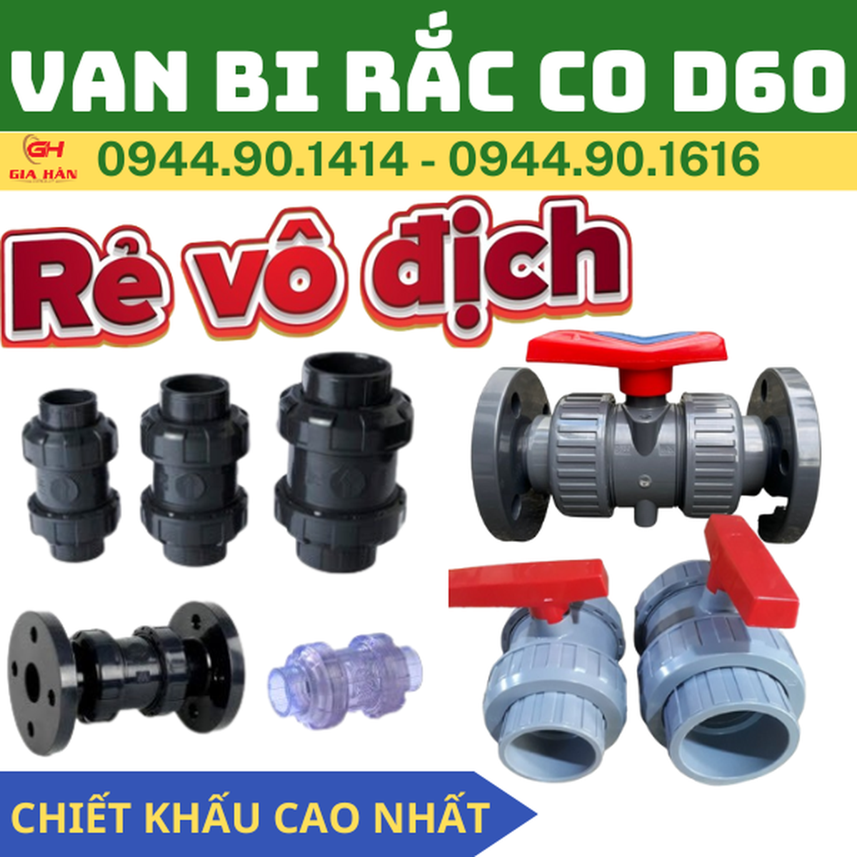 Van Bi Rắc Co PVC D60 l Van 2 Đầu Rắc Co PVC