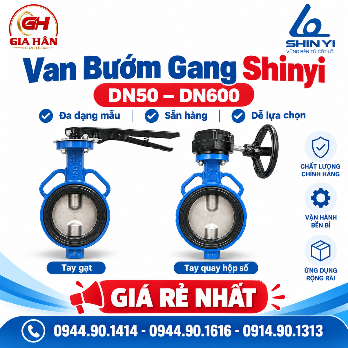 Van Bướm Gang Shinyi (DN50 – DN600) Báo Giá & Thông Số Kỹ Thuật