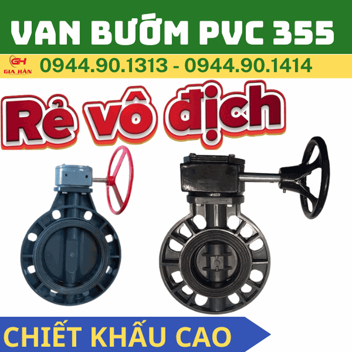 Van Bướm Nhựa PVC 355 Tay Quay l Van Công Nghiệp PVC