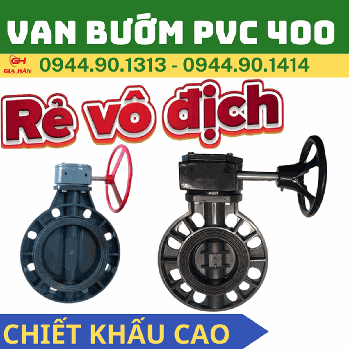Van Bướm Nhựa PVC 400 Tay Quay l Van Công Nghiệp PVC