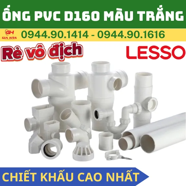 Ống PVC Thoát Nước Màu Trắng D160 - Nhựa Lesso