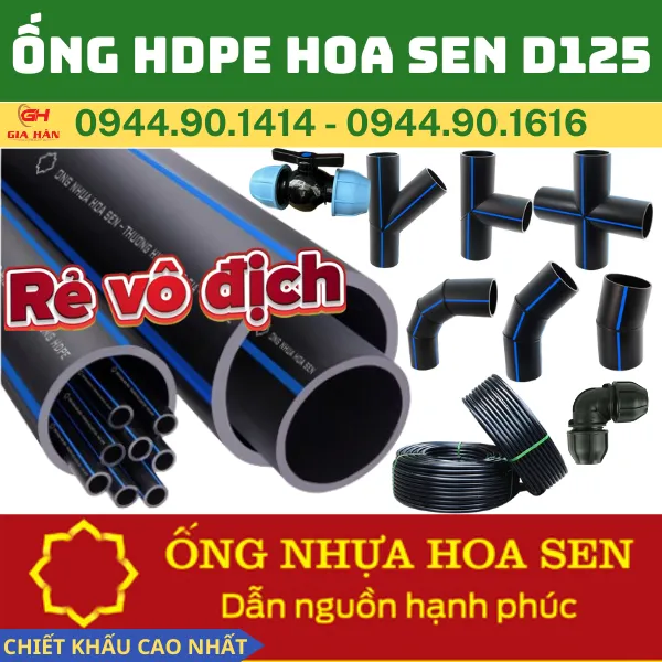Ống HDPE D125 Hoa Sen l Ống Nhựa Đen Phi 125