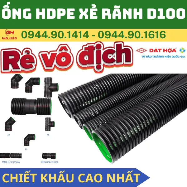 Ống Gân HDPE Xẻ Rãnh D100 l Nhựa Đạt Hòa l Giá Rẻ Nhất