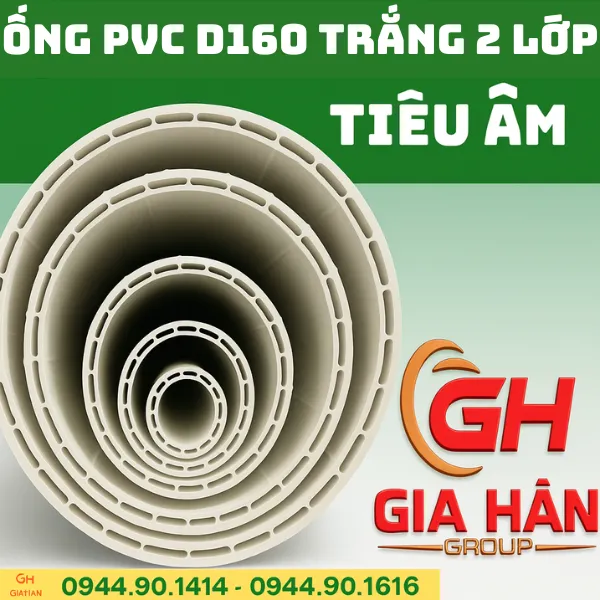 Ống PVC 2 Lớp D160 Tiêu Âm Màu Trắng - Nhựa PVC Lesso