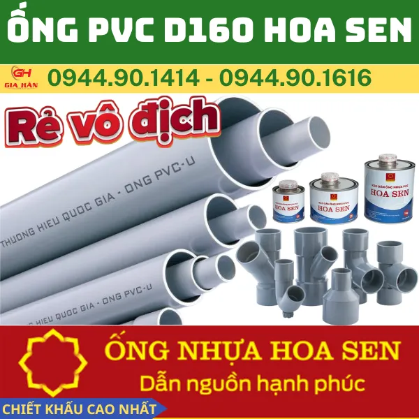 Ống PVC D160 Hoa Sen l Ống Nước 160 PVC