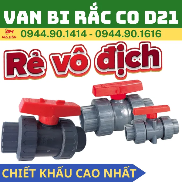 Van Bi Rắc Co PVC D21 l Van 2 Đầu Rắc Co PVC