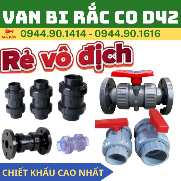 Van Bi Rắc Co PVC D42 l Van 2 Đầu Rắc Co PVC