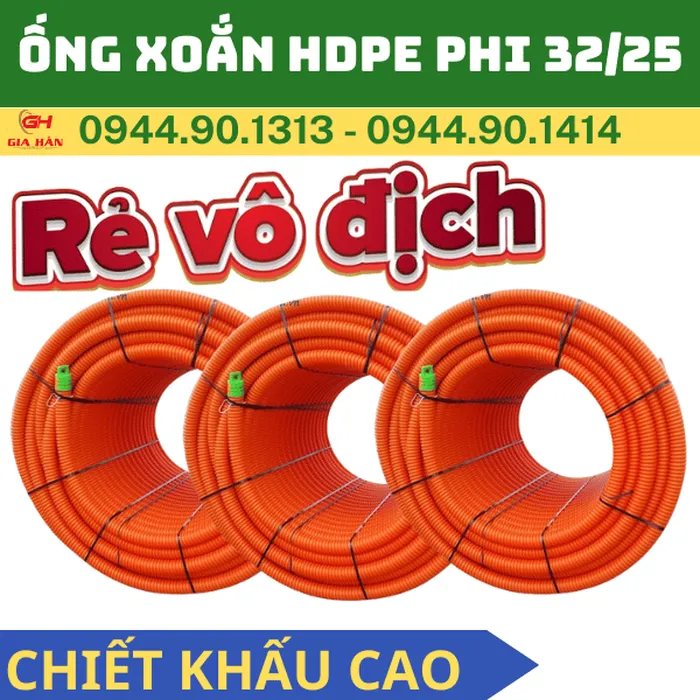 Ống Xoắn HDPE Phi 32/25 l Ống Cam HDPE Luồn Cáp