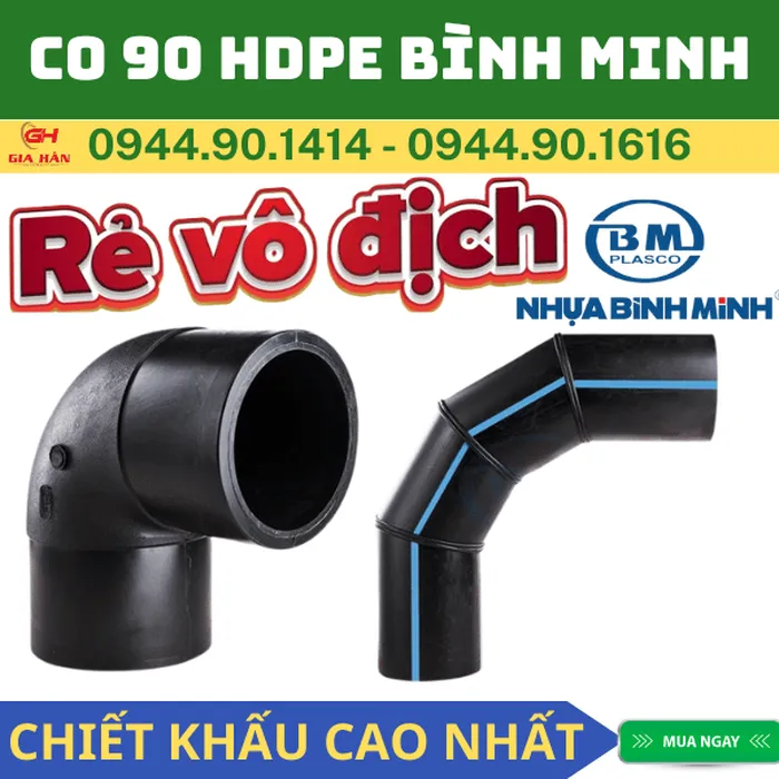Co HDPE 90 Độ - (90° Elbow) l Nhựa Bình Minh