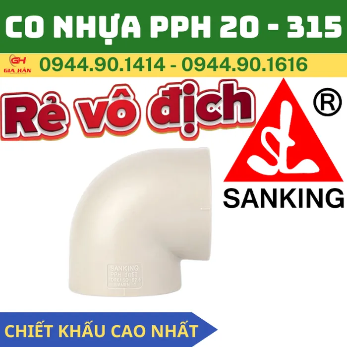 Co Nhựa PPH Sanking l Cút Góc 90 PPH