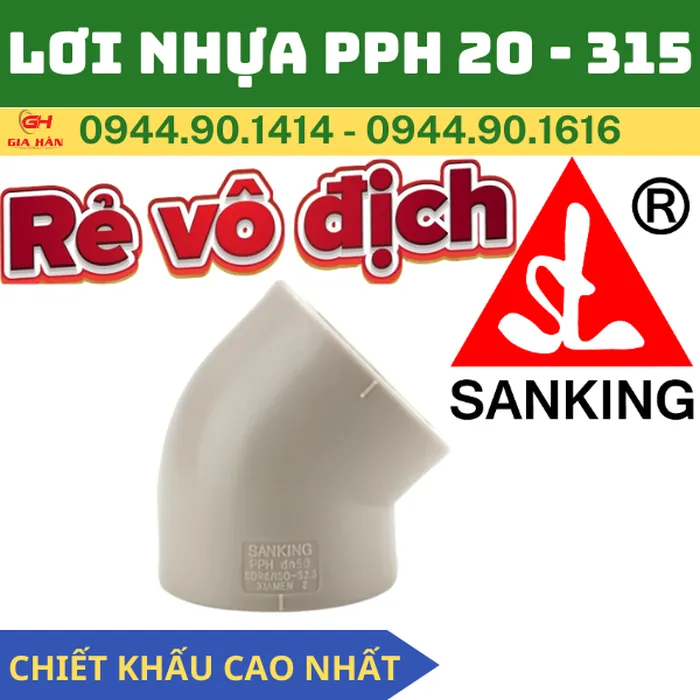 Lơi Nhựa PPH Sanking (Co 45°) l PPH 45 Degree Elbow