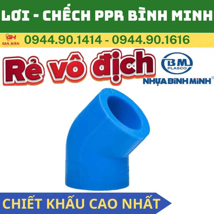 Lơi PPR Bình Minh l Cút Góc 45 PPR l Chếch PPR
