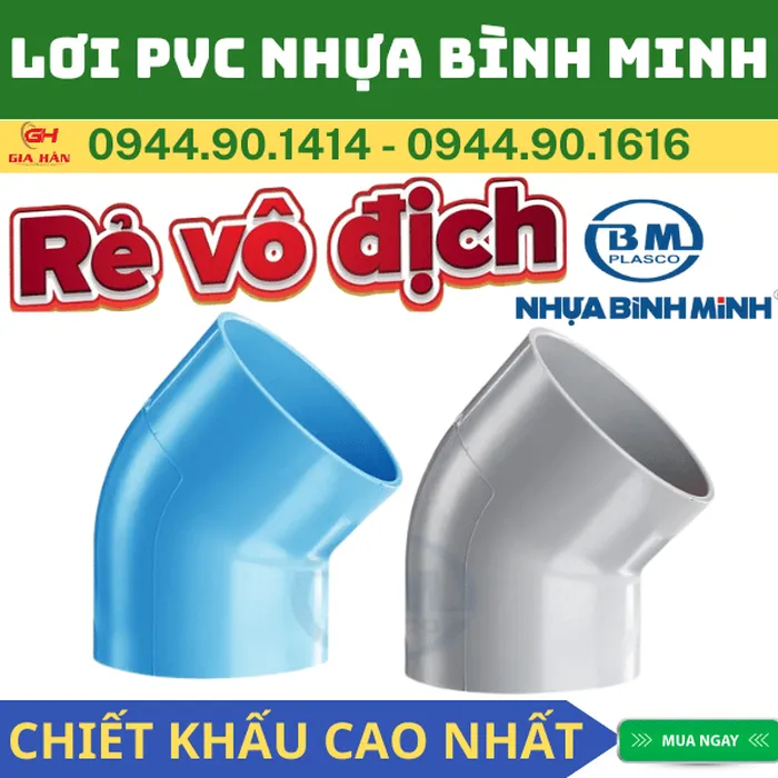 Lơi PVC Bình Minh l Nối Góc 45 Độ PVC l Chếch PVC