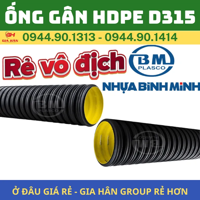 Ống Gân HDPE D315 Bình Minh l Ống Xoắn HDPE D315