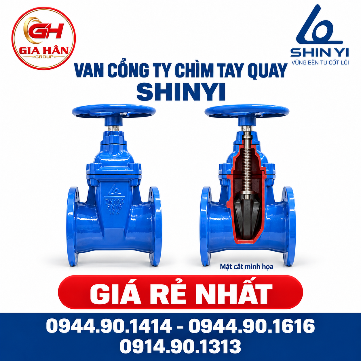 Van cổng gang ShinYi ty chìm tay quay mặt bích PN10/PN16 tiêu chuẩn BS 5163