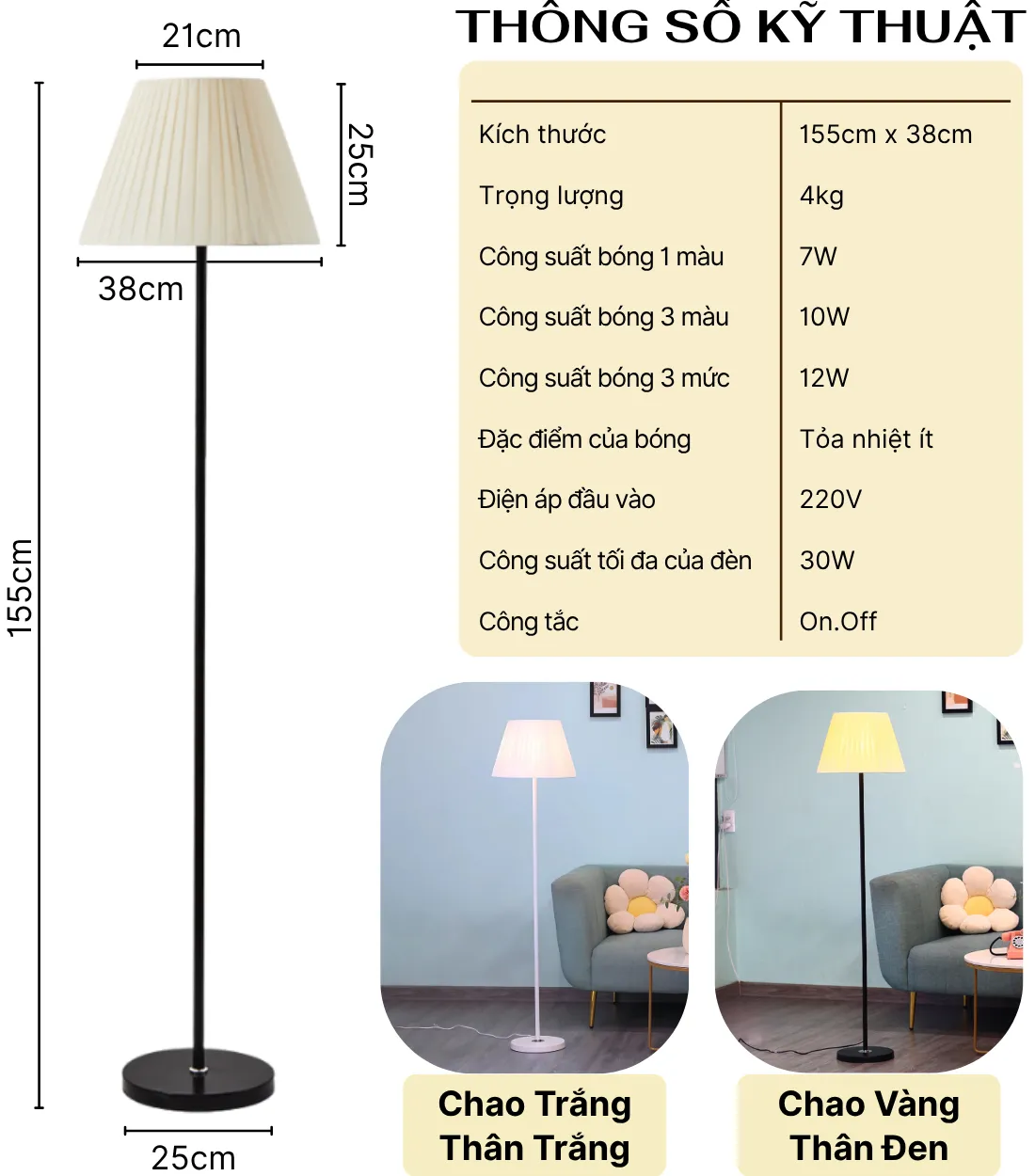1. THÔNG SỐ KỸ THUẬT ĐÈN CÂY ĐỨNG KT1