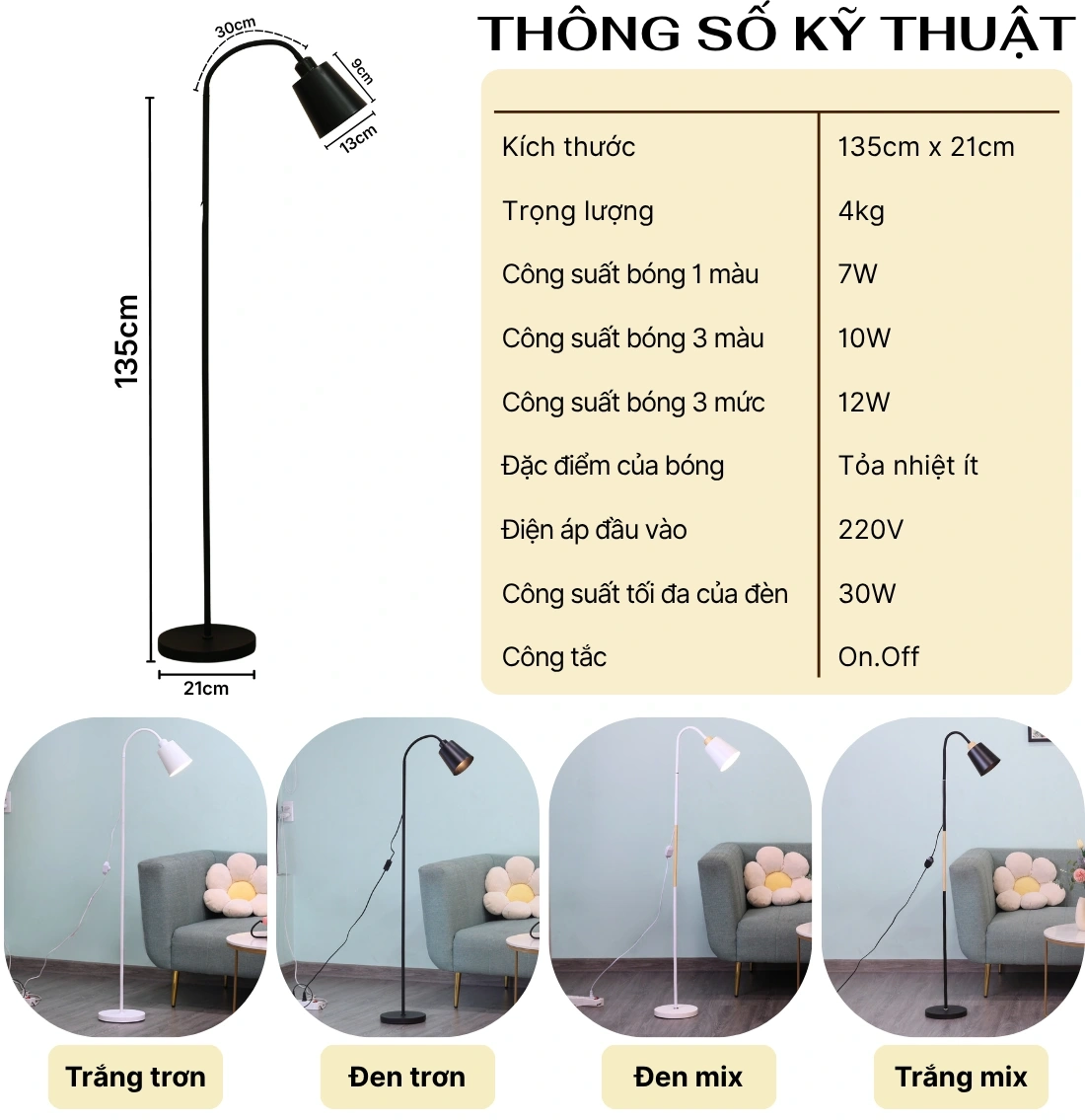 1. THÔNG SỐ KỸ THUẬT ĐÈN CÂY ĐỨNG KT5