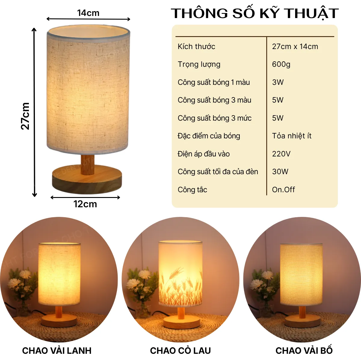 1. THÔNG SỐ KỸ THUẬT ĐÈN NGỦ ĐỂ BÀN MÃ G1