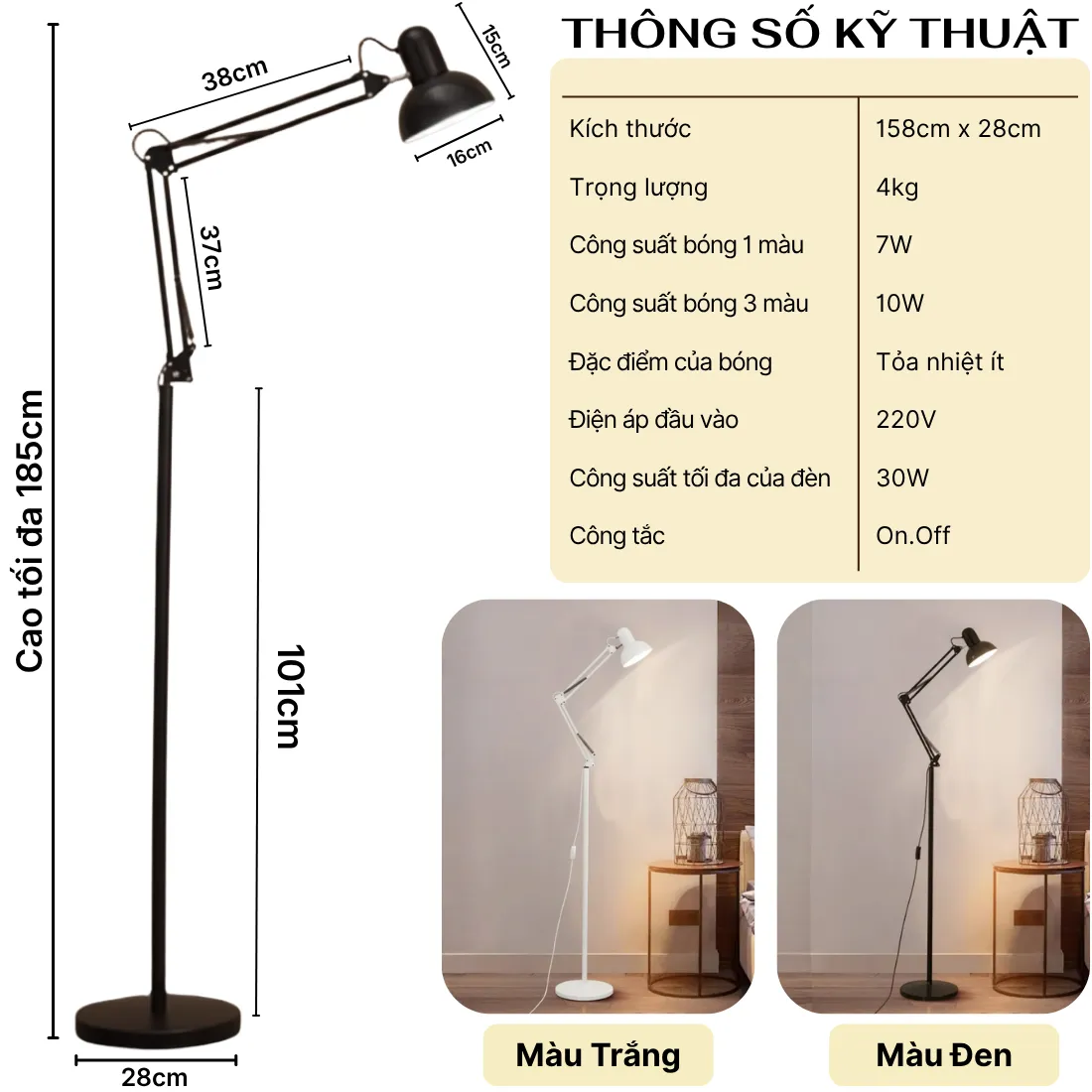 1. THÔNG SỐ KỸ THUẬT ĐÈN CÂY ĐỨNG KC1