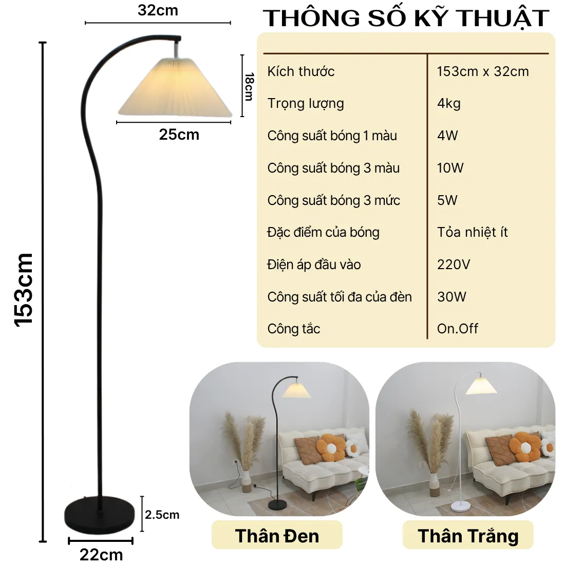 1. THÔNG SỐ KỸ THUẬT ĐÈN CÂY ĐỨNG KC6