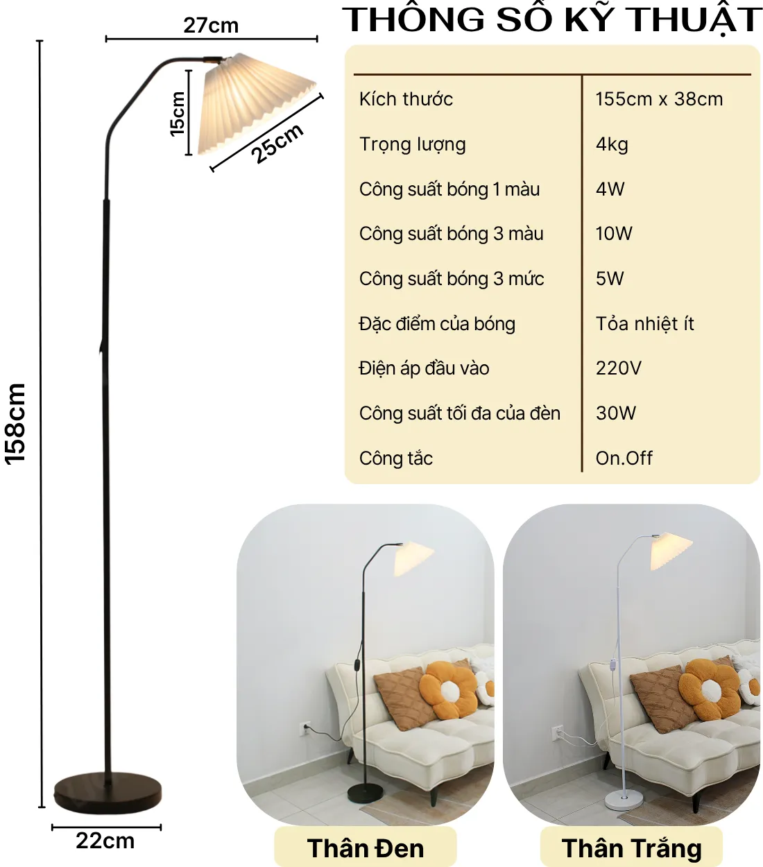 1. THÔNG SỐ KỸ THUẬT ĐÈN CÂY ĐỨNG KT6