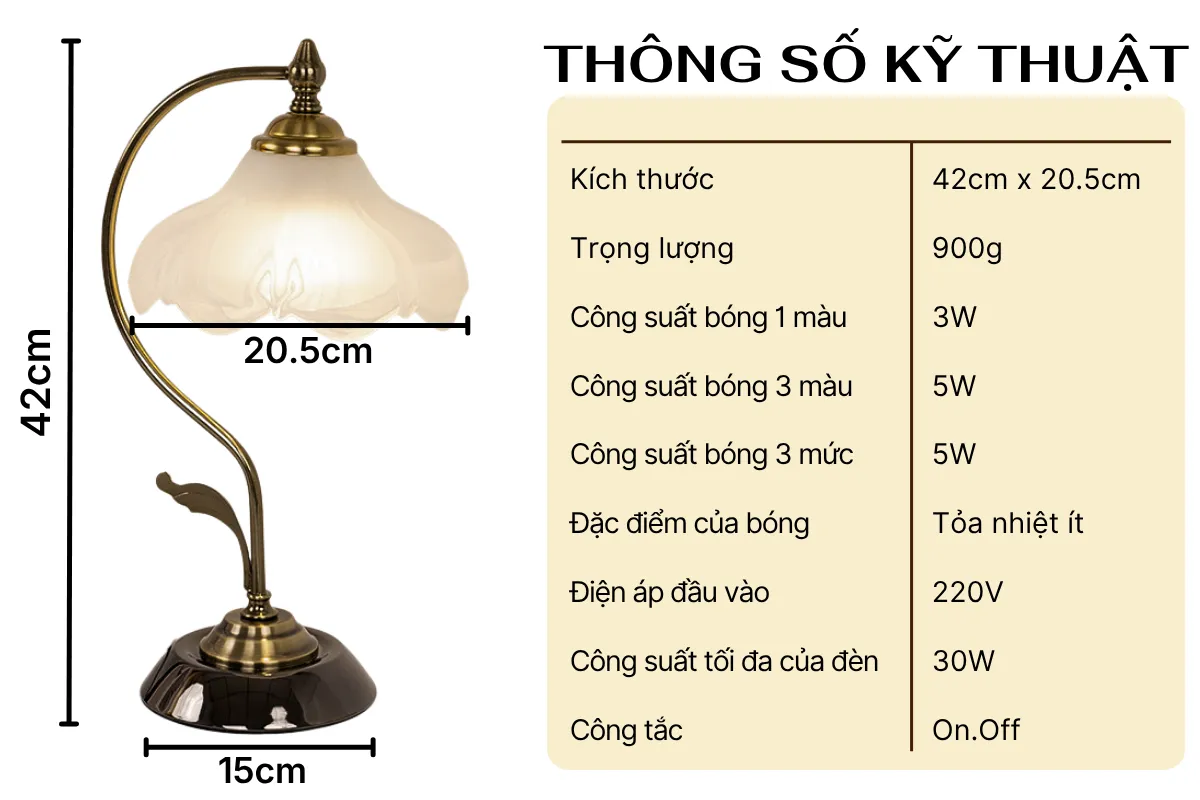 1. THÔNG SỐ KỸ THUẬT ĐÈN NGỦ ĐỂ BÀN MÃ CD2