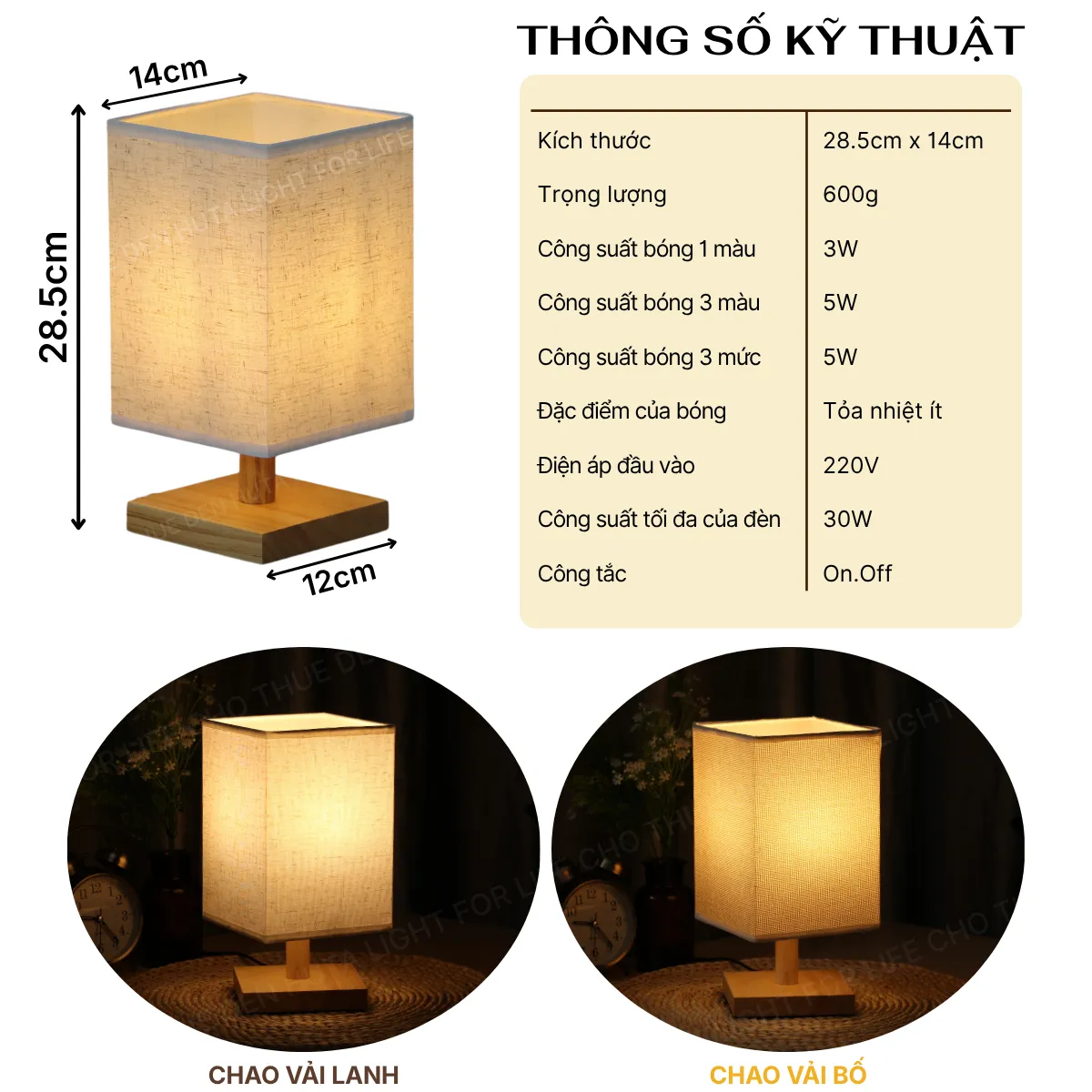 1. THÔNG SỐ KỸ THUẬT ĐÈN NGỦ ĐỂ BÀN MÃ G3