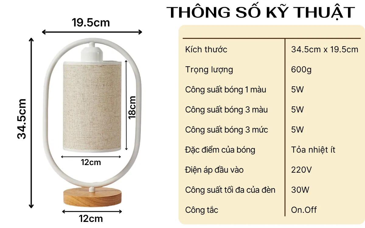 1. THÔNG SỐ KỸ THUẬT ĐÈN NGỦ ĐỂ BÀN MÃ G6