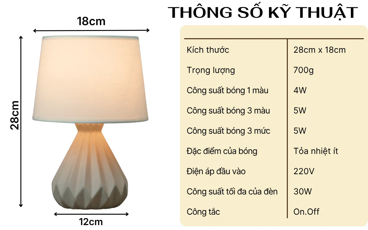 1. THÔNG SỐ KỸ THUẬT ĐÈN NGỦ ĐỂ BÀN MÃ S13