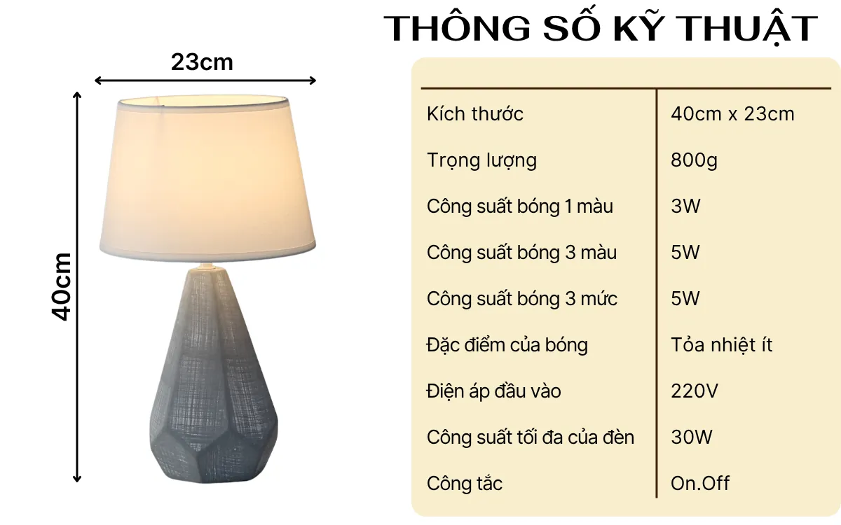 1. THÔNG SỐ KỸ THUẬT ĐÈN NGỦ ĐỂ BÀN MÃ S15