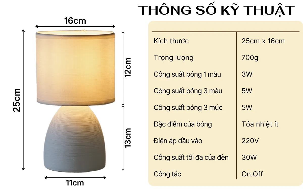 1. THÔNG SỐ KỸ THUẬT ĐÈN NGỦ ĐỂ BÀN MÃ S2