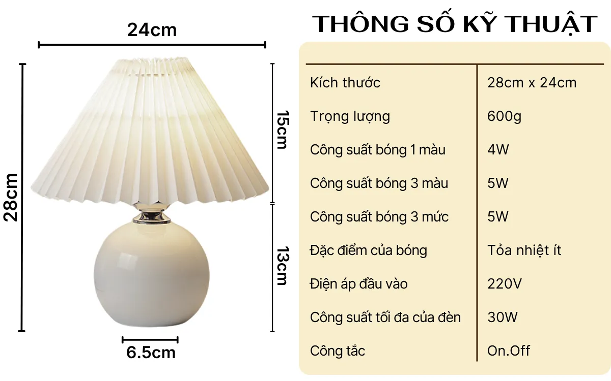 1. THÔNG SỐ KỸ THUẬT ĐÈN NGỦ ĐỂ BÀN MÃ S8
