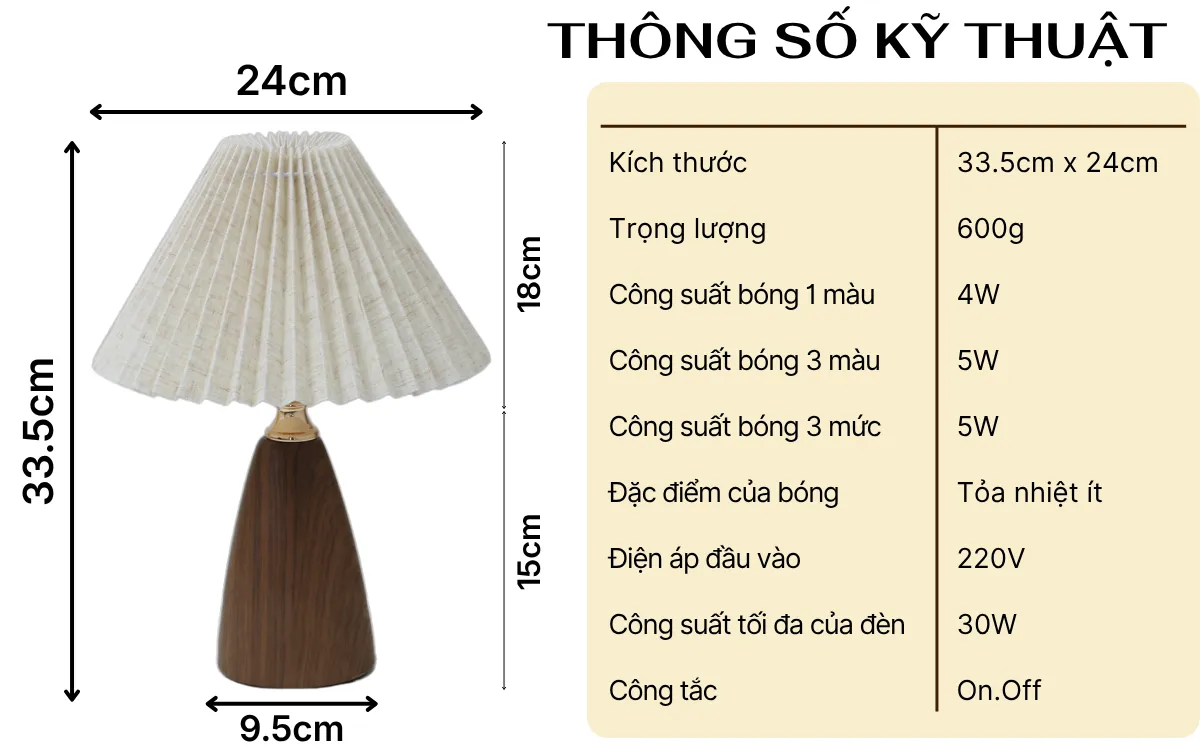 1. THÔNG SỐ KỸ THUẬT ĐÈN NGỦ ĐỂ BÀN MÃ T10