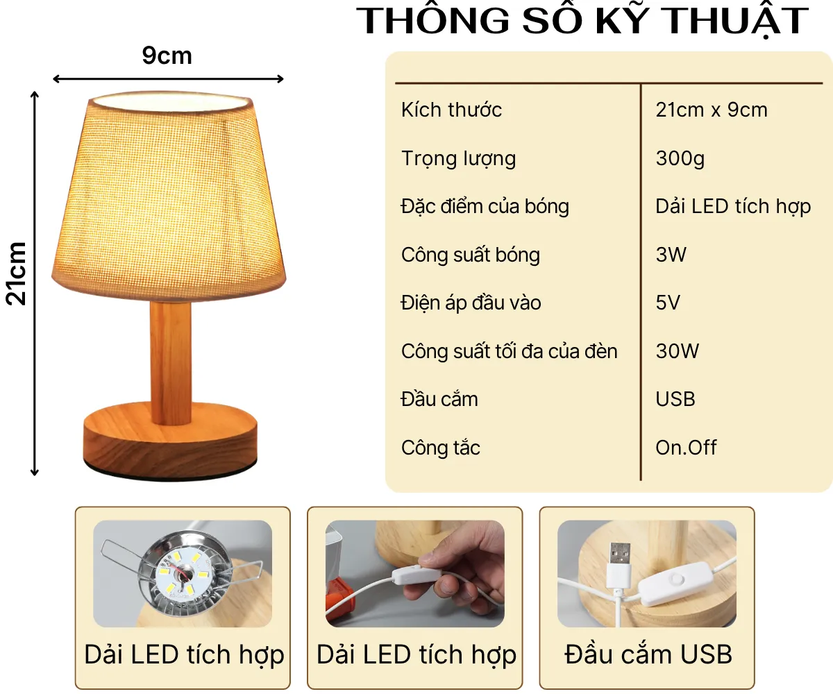 1. THÔNG SỐ KỸ THUẬT ĐÈN NGỦ ĐỂ BÀN MÃ G9