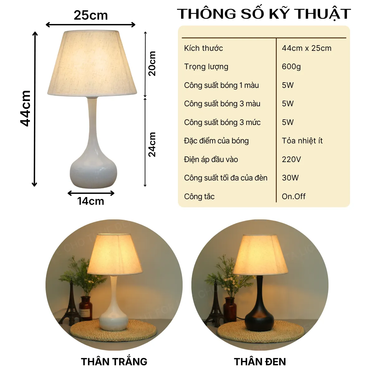 1. THÔNG SỐ KỸ THUẬT ĐÈN NGỦ ĐỂ BÀN MÃ T3