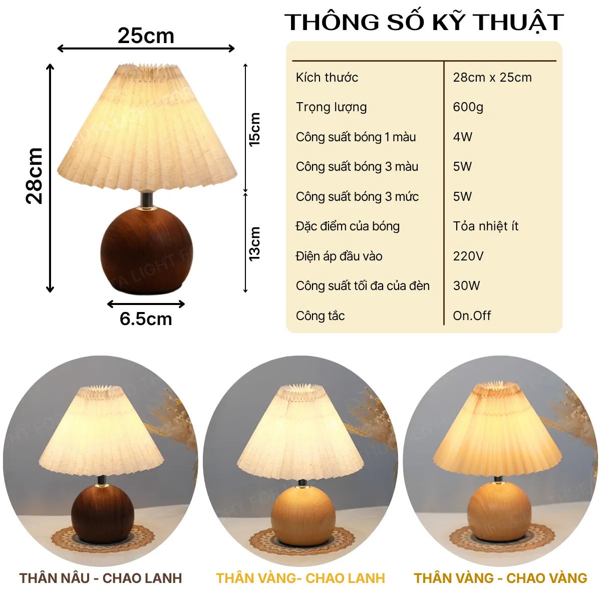 1. THÔNG SỐ KỸ THUẬT ĐÈN NGỦ ĐỂ BÀN MÃ T8