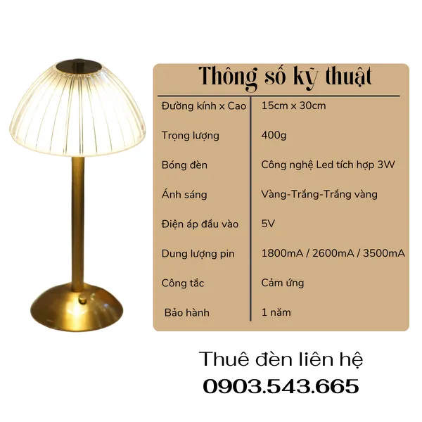 Cho Thuê Đèn Bàn Cảm Ứng Trang Trí Bàn Tiệc Mã RESDUNON