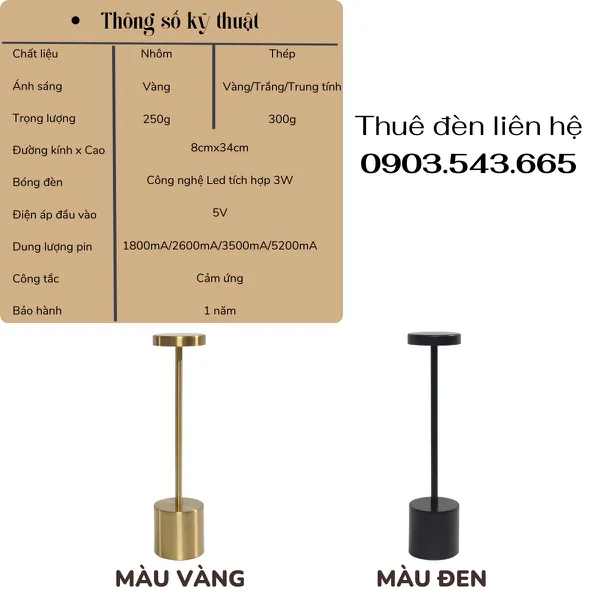 Cho Thuê Đèn Bàn Cảm Ứng Trang Trí Bàn Tiệc Mã AL1