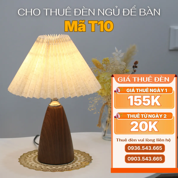 Cho Thuê Đèn Ngủ Thân Kim Loại Mã T10 | Decor Không Gian | Chao Xếp Ly