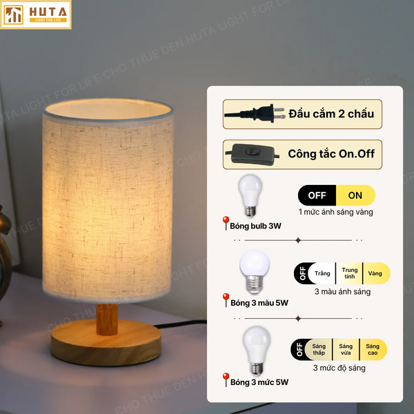 Cho Thuê Đèn Ngủ Decor Thân Gỗ Mã G1 | Điều Chỉnh Ánh Sáng | Kiểu Dáng Vintage